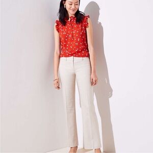 LOFT Textured Trousers in Marisa Fit Ivory White 100% Linen Pants Size 4 EUC 625